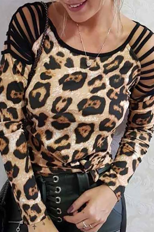 

Lovely Casual Hollow-out Leopard Print T-shirt