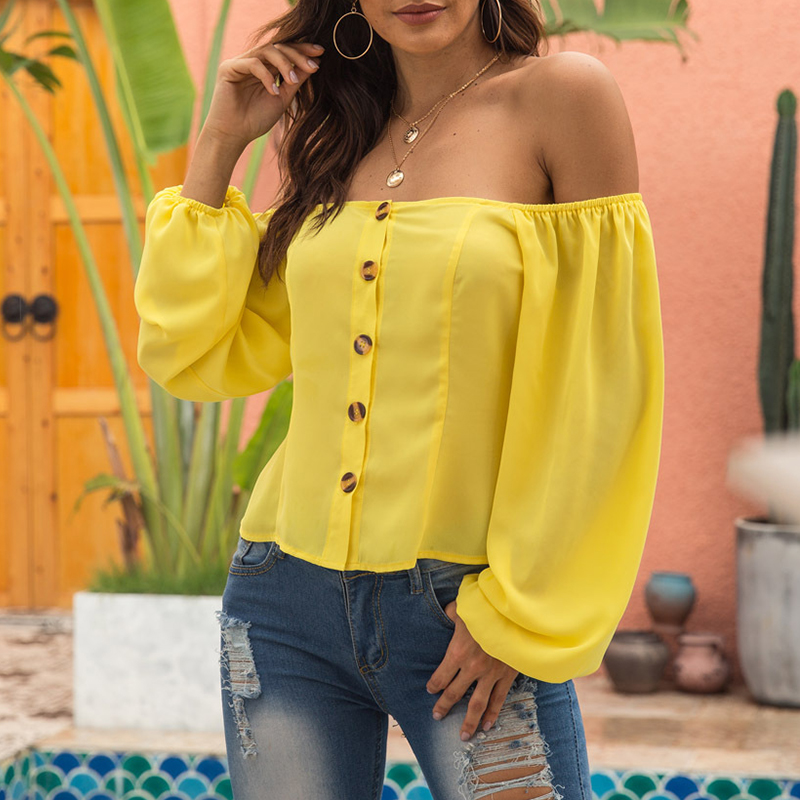 

Lovely Chic Button Design Yellow Shirt