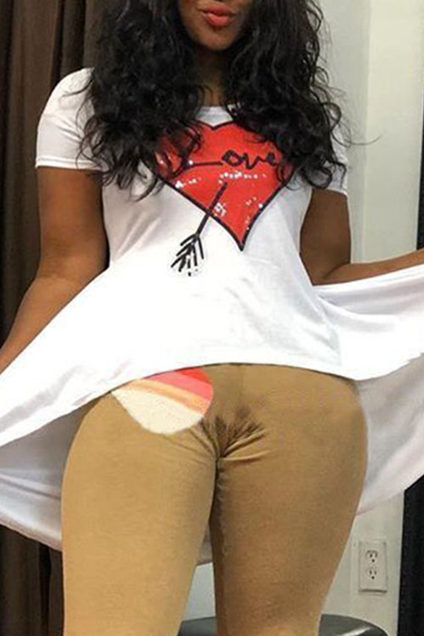 

Lovely Casual Heart Print White T-shirt