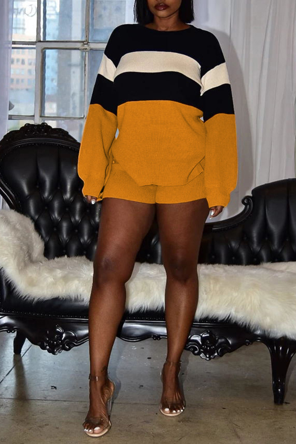 

Lovely Trendy Striped Yellow Two-piece Shorts Set