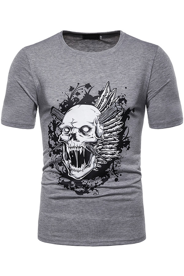 

Lovely Chic Print Grey T-shirt