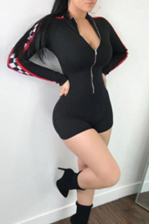 

Lovely Casual Skinny Zipper Design One-piece Romper, Black