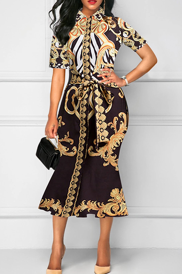 Lovely Leisure Print Yellow Mid Calf Dress