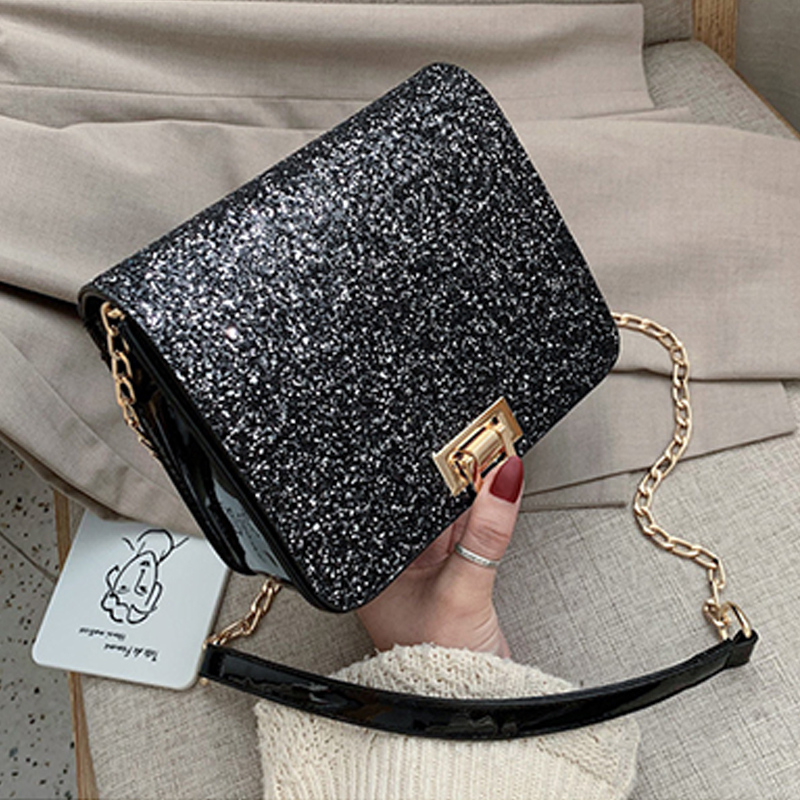 

Lovely Chic Chain Design Black Crossbody Bag