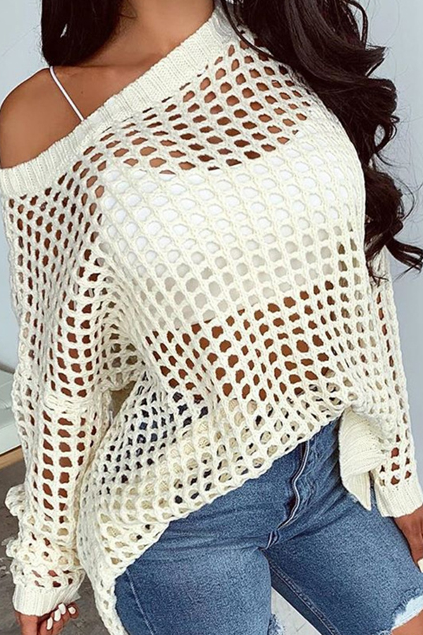 

Lovely Casual Hollow-out White Sweater