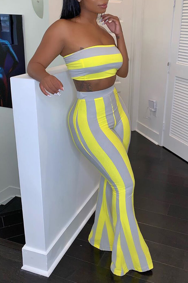 LW Tube Top Striped Flared Pants Set