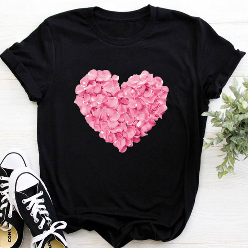 

Lovely Casual Heart Black T-shirt