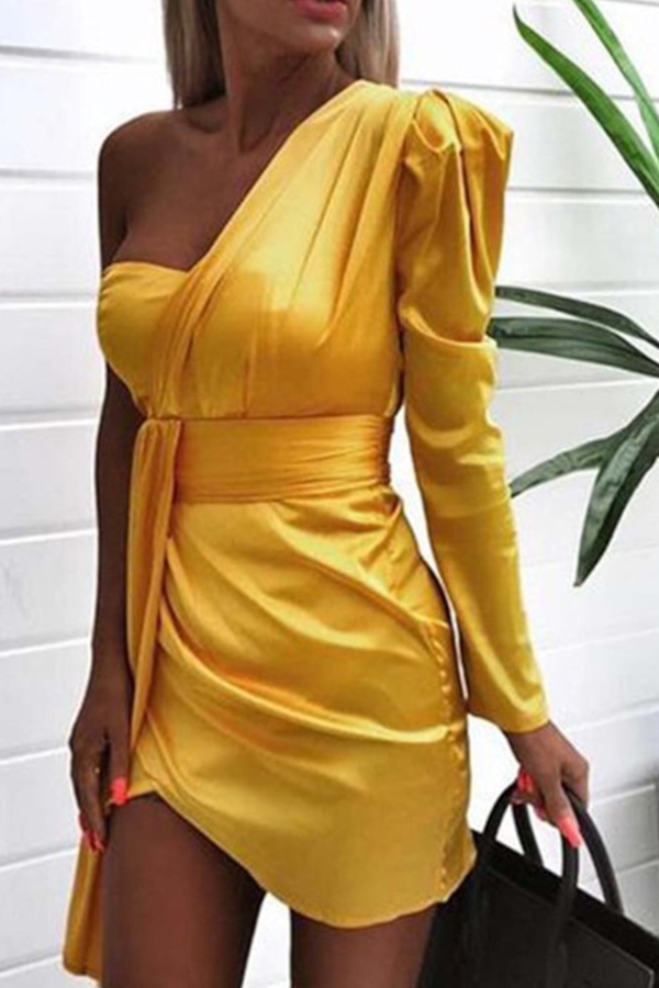 

Lovely Party One Shoulder Yellow Mini Dress