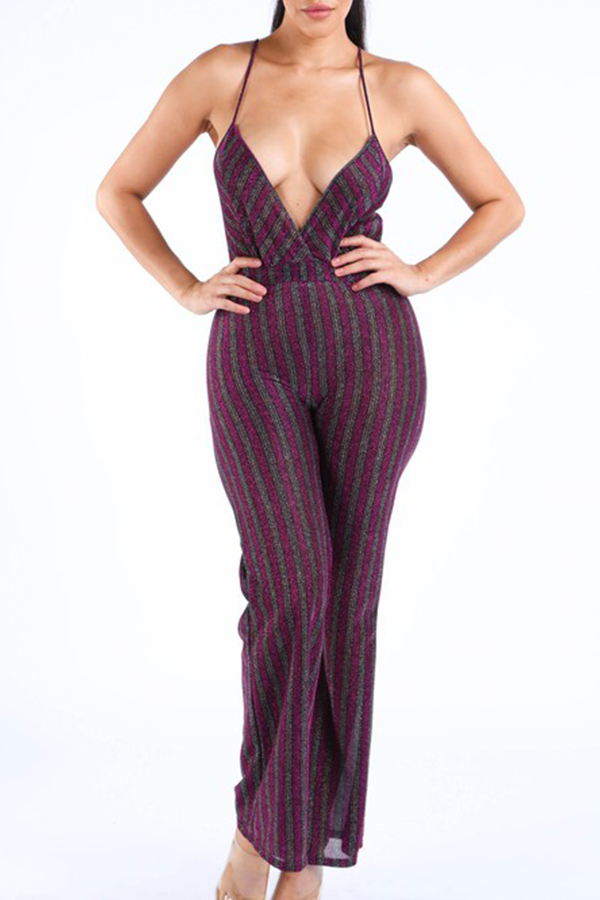 

Lovely Leisure Striped Purple One-piece Jumpsuit, Purple stripes