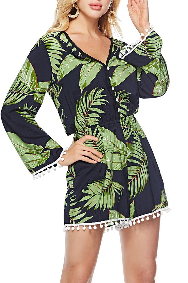 

Lovely Bohemian Print Green One-piece Romper