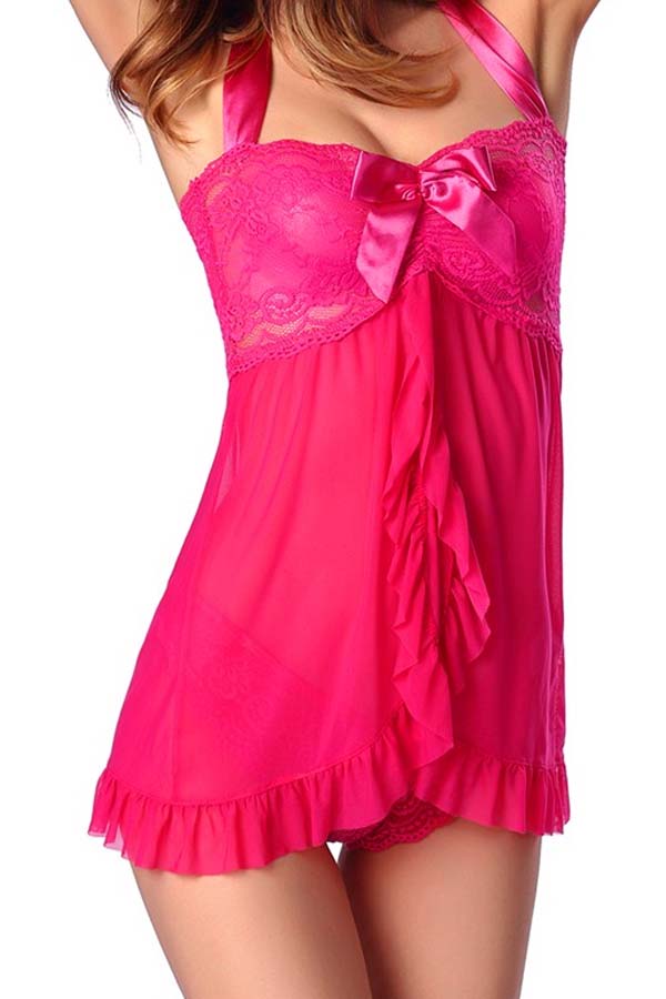 

Lovely Chic Lace-up Rose Red Babydolls