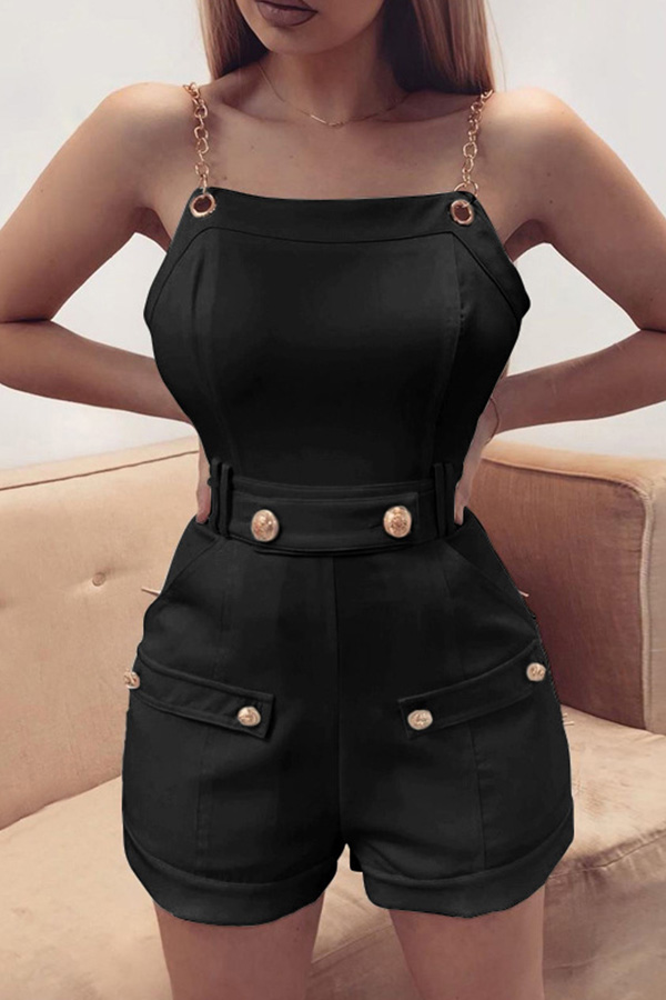 

Lovely Chic Pocket Patchwork Black One-piece Romper