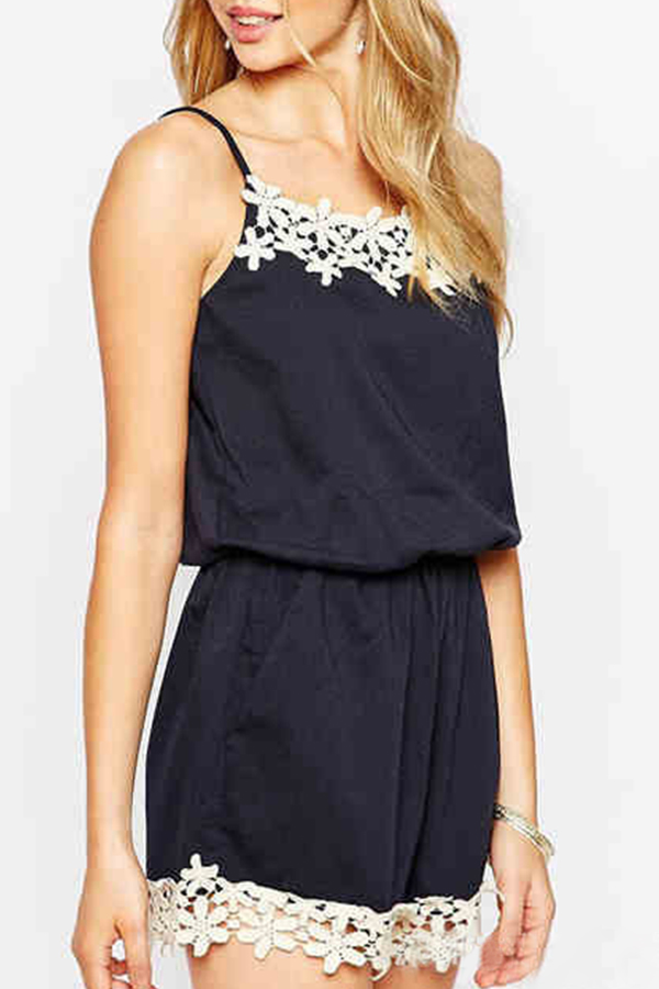 

Lovely Chic Lace Patchwork Blue One-piece Romper
