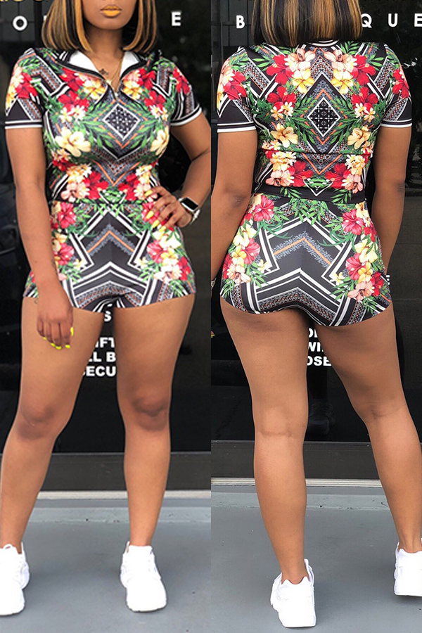 

Lovely Chic Print Basic Red Two-piece Shorts Set