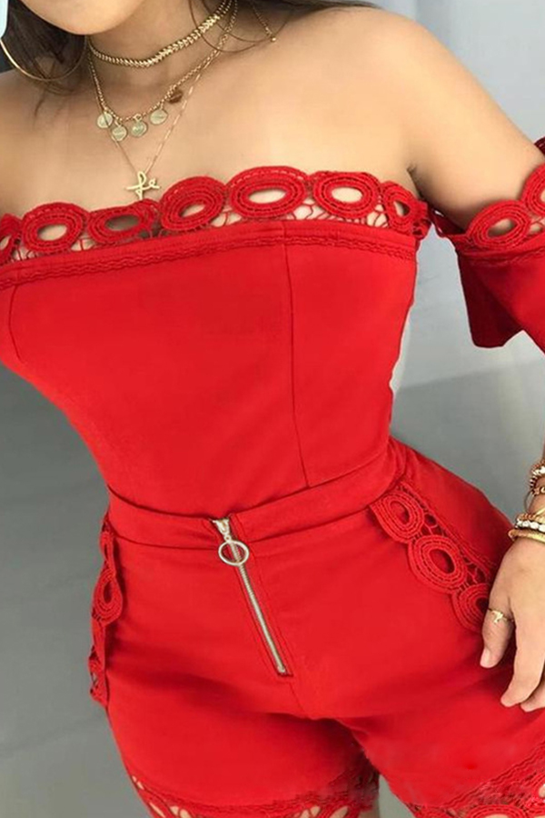 

Lovely Chic Dew Shoulder Lace Red One-piece Romper