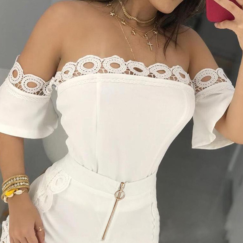 

Lovely Chic Dew Shoulder Lace White One-piece Romper