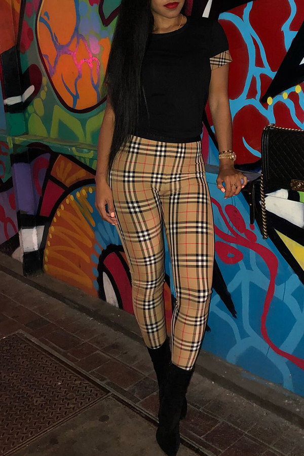 

Lovely Casual Plaid Print Black Two-piece Pants Set