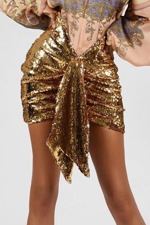 

Lovely Sexy Sequin Design Gold Skirt