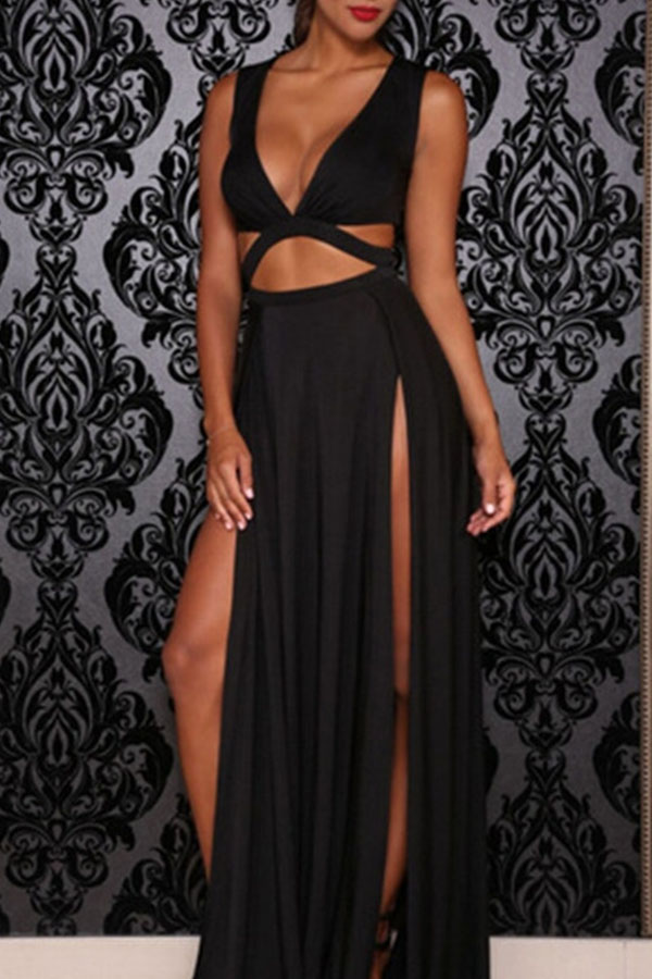 

Lovely Sexy High Slit Black Evening Dress