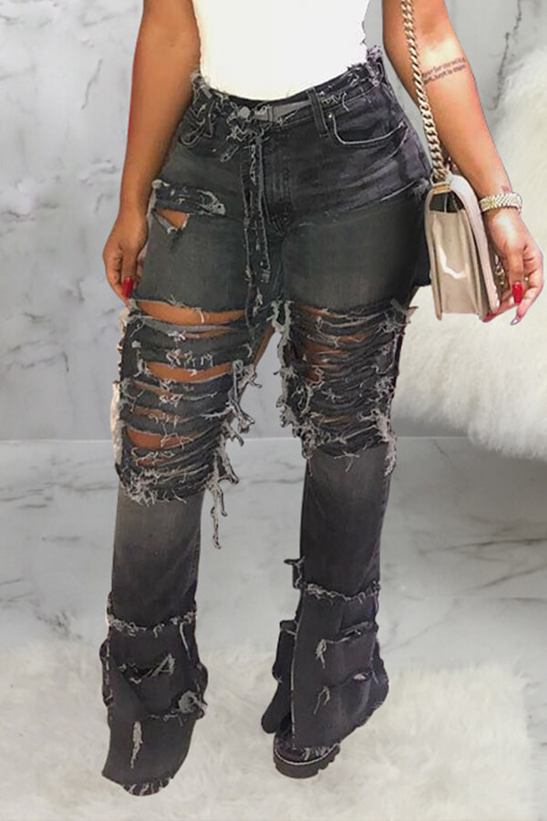 

LW Trendy Hollow-out Black Jeans (No Stretch)