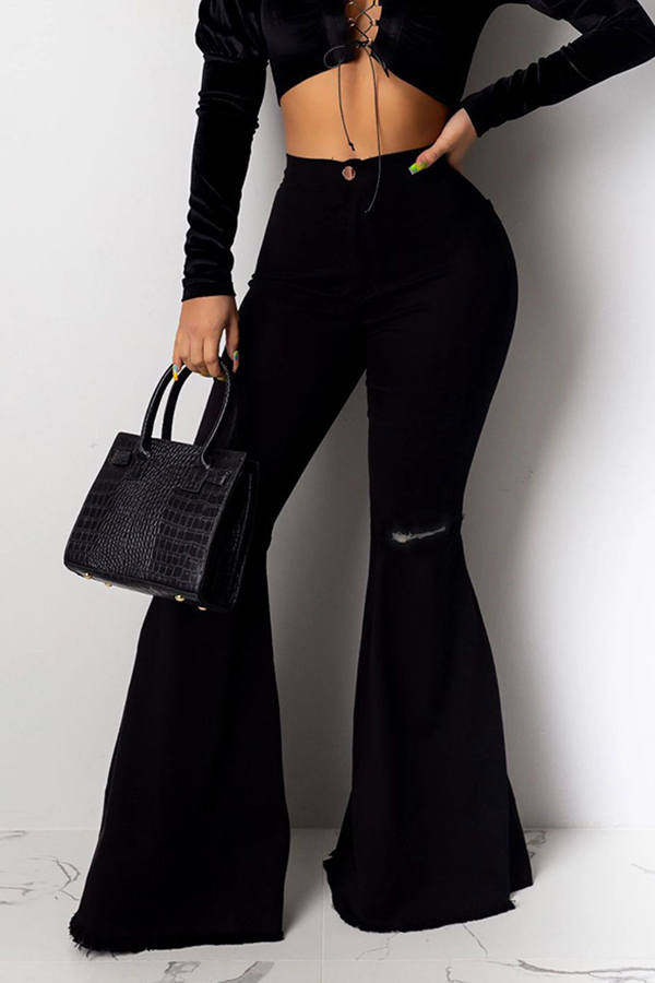 

Lovely Casual Flared Basic Black Pants