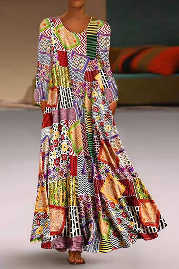 

Lovely Chic Print Loose Multicolor Ankle Length Dress, Multi