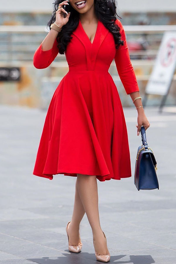 Lovely Sweet V Neck Red Knee Length Dress