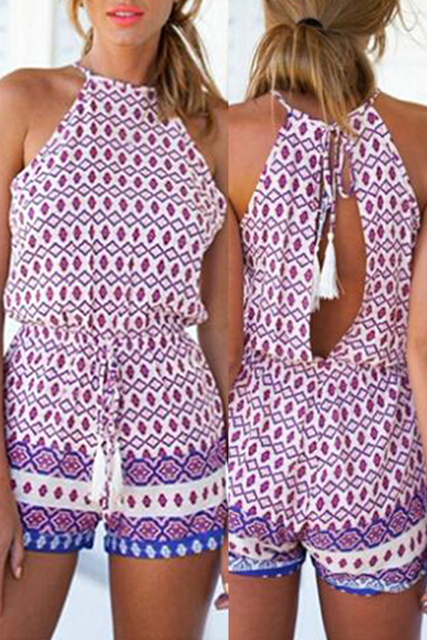 

Lovely Leisure Hollow-out Print Multicolor One-piece Romper, Multi