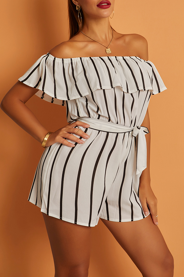 

Lovely Bohemian Striped White One-piece Romper