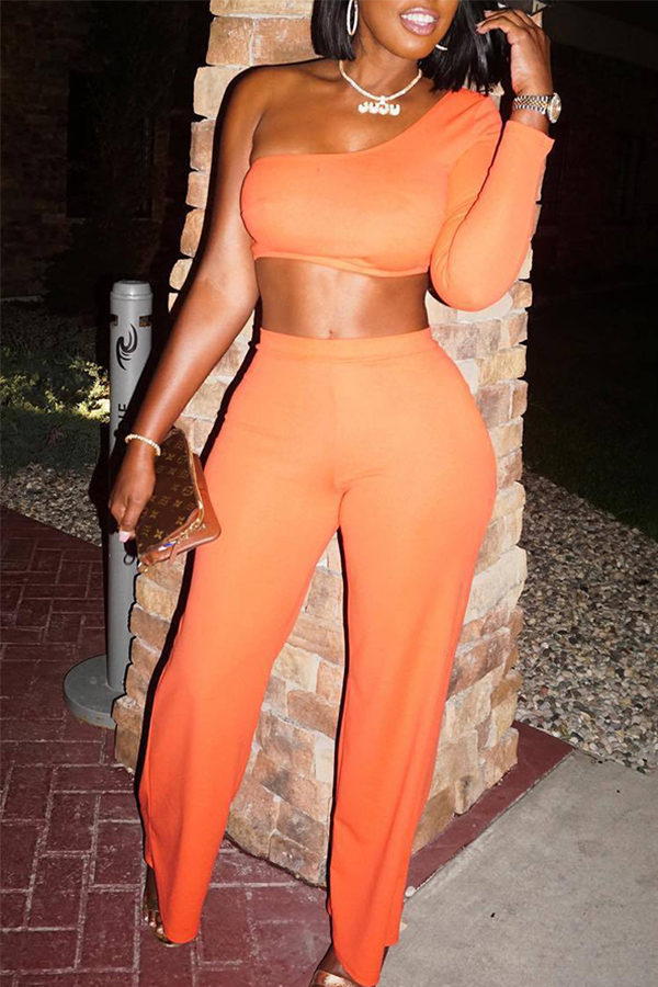 

Lovely Chic One Shoulder Jacinth Two-piece Pants Set
