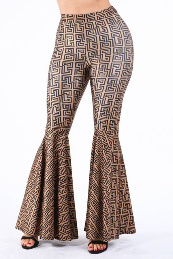 

Lovely Casual Flared Print Coffee Pants