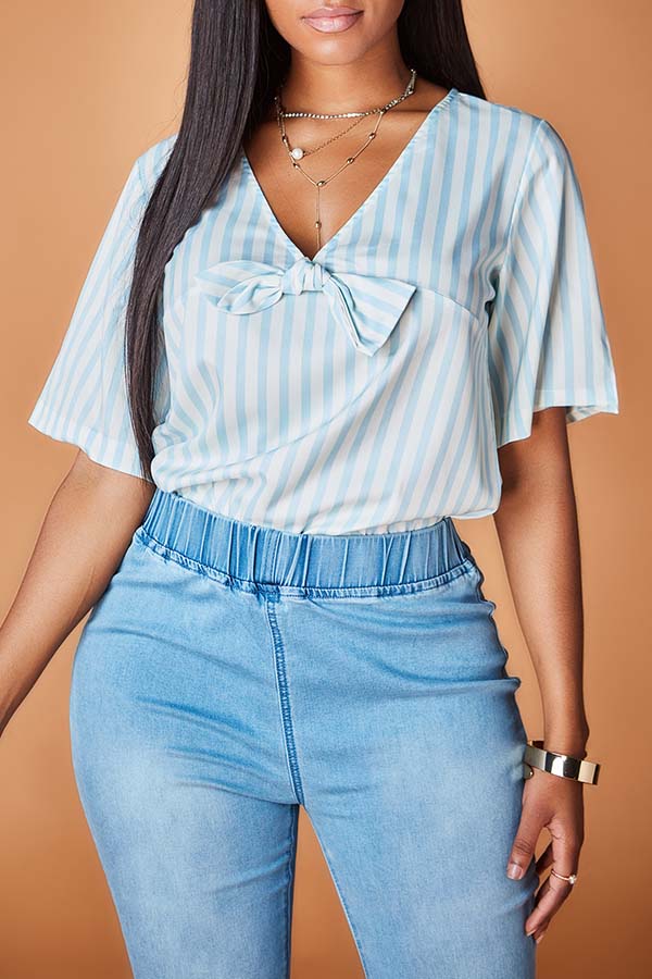 

Lovely Casual Striped Blue Blouse, Blue stripe