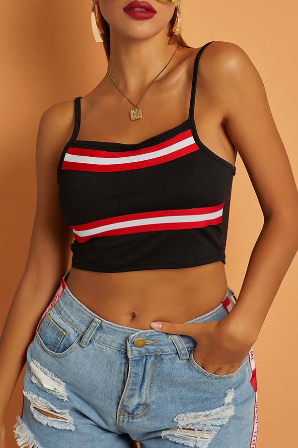 

Lovely Casual Striped Black Camisole