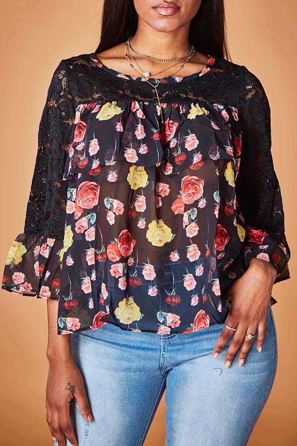 

Lovely Casual Floral Print Multicolor Blouse, Multi