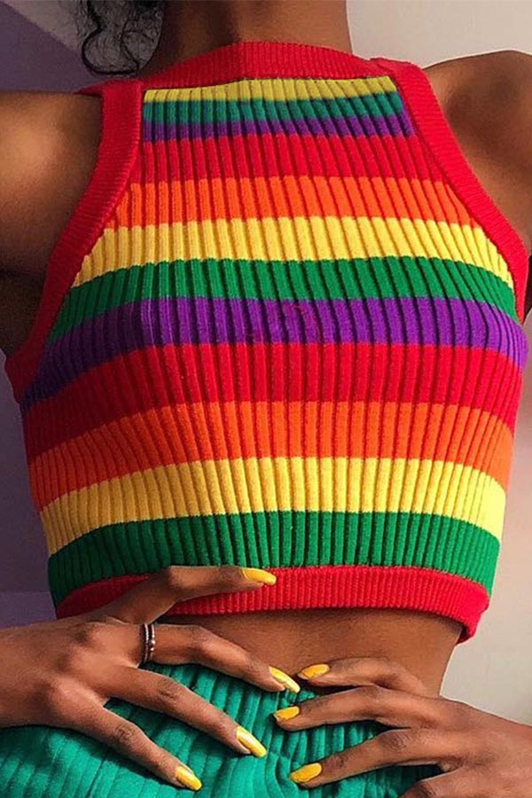 

Lovely Casual Striped Multicolor Tank Top, Multi