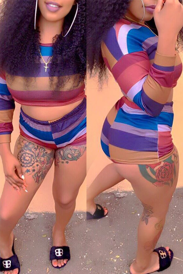 

Lovely Casual Striped Multicolor Two-piece Shorts Set, Multi
