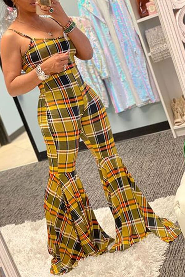 

LW Lovelywholesale Casual Striped Print Yellow One-piece Jumpsuit, Yellow stripes
