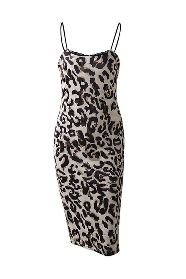 Lovely Chic Leopard Print Mid Calf Dress_Daily Dress_Dresses ...