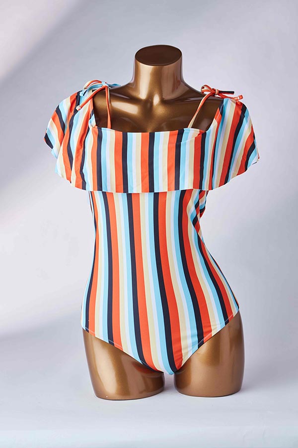 

Lovely Striped Multicolor One-piece Swimsuit, Multi