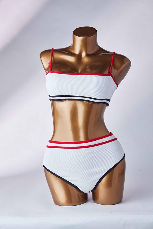 

Lovely Striped White Two-piece Swimsuit