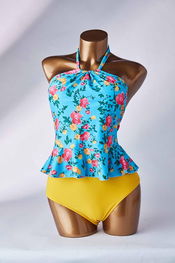 

Lovely Print Blue Two-piece Swimsuit