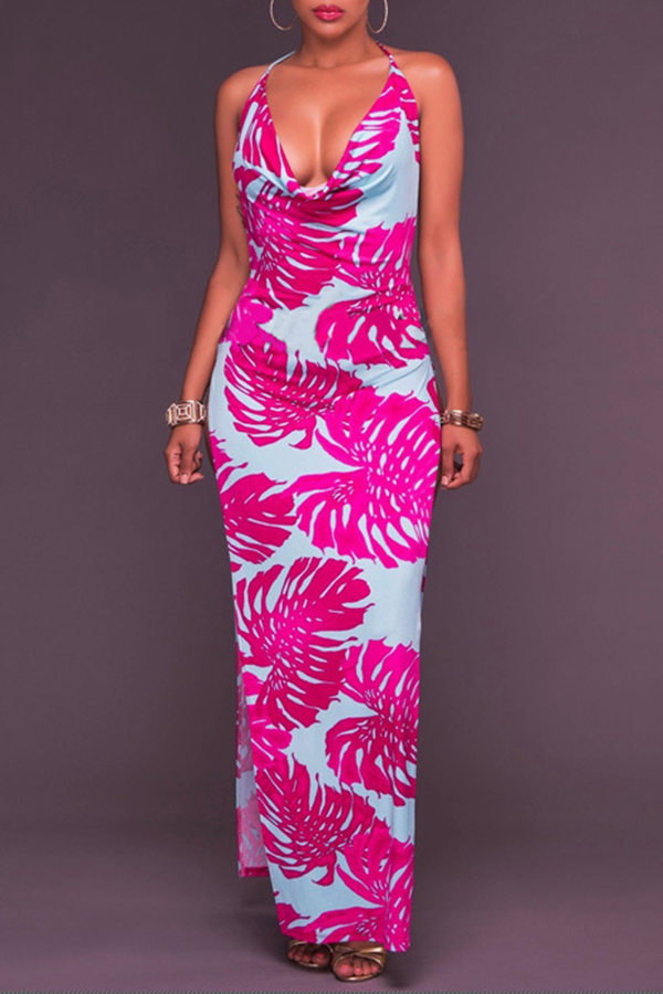 

Lovely Casual Backless Rose Red Ankle Length Dress