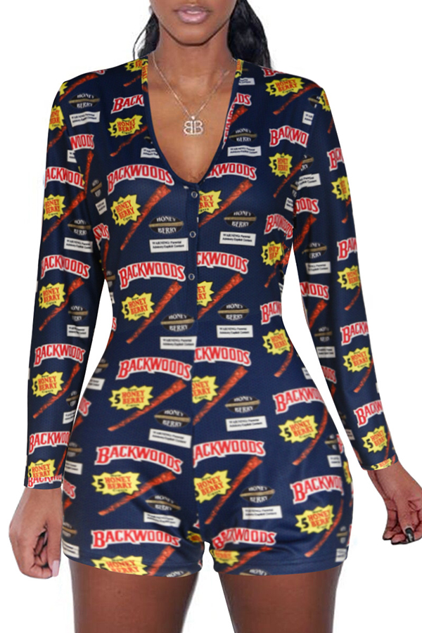 

Lovely Leisure Print Navy Blue One-piece Romper