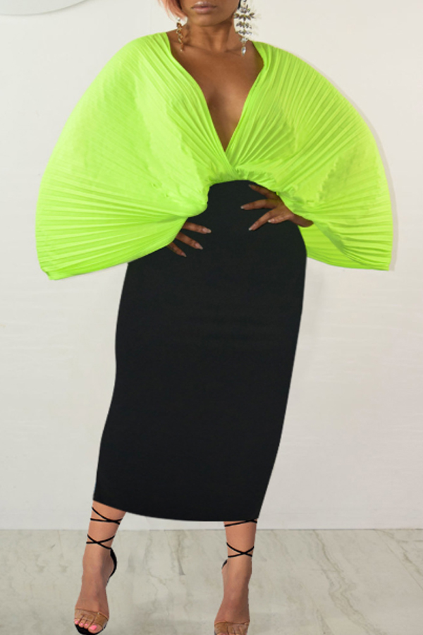 

Lovely Casual V Neck Green Ankle Length Dress