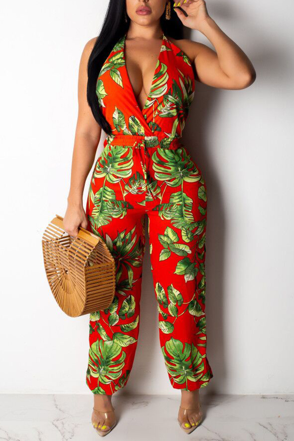 

Lovely Bohemian Print Red One-piece Jumpsuit