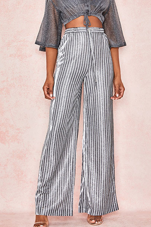 

Lovely Chic Striped Silver Pants