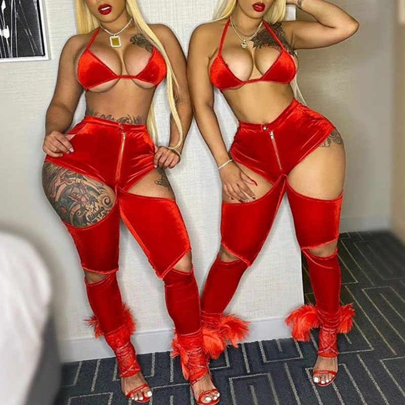 

Lovely Casual Hollow-out Red Two-piece Pants Set