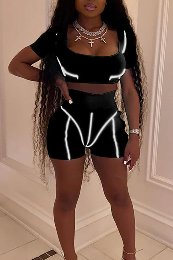 

Lovely Trendy Patchwork Black Two-piece Shorts Set