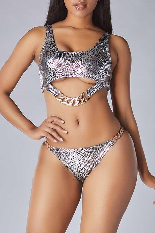 

Lovely Hollow-out Silver Two-piece Swimsuit