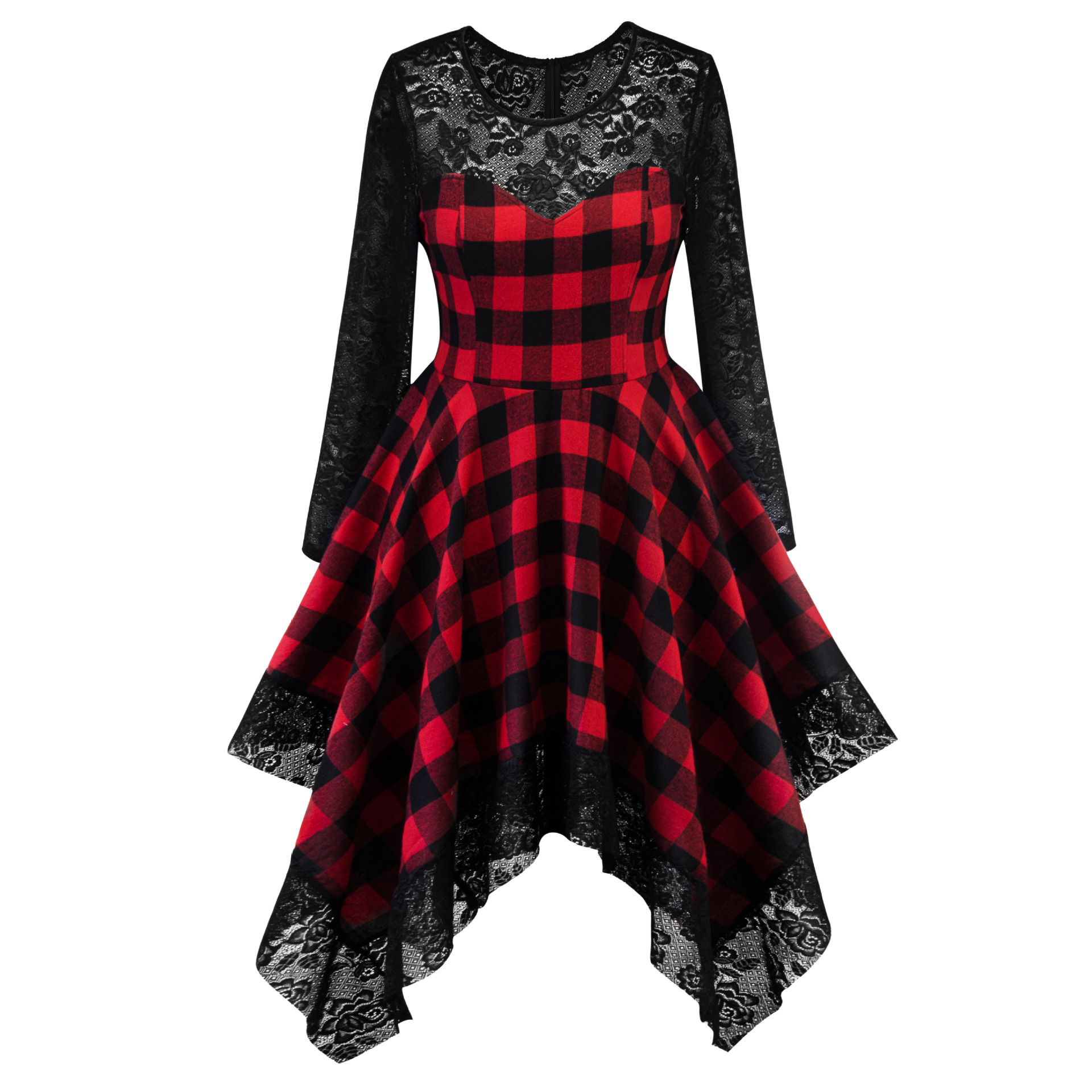 

Lovely Casual Patchwork Plaid Print Red Plus Size Knee Length Dress